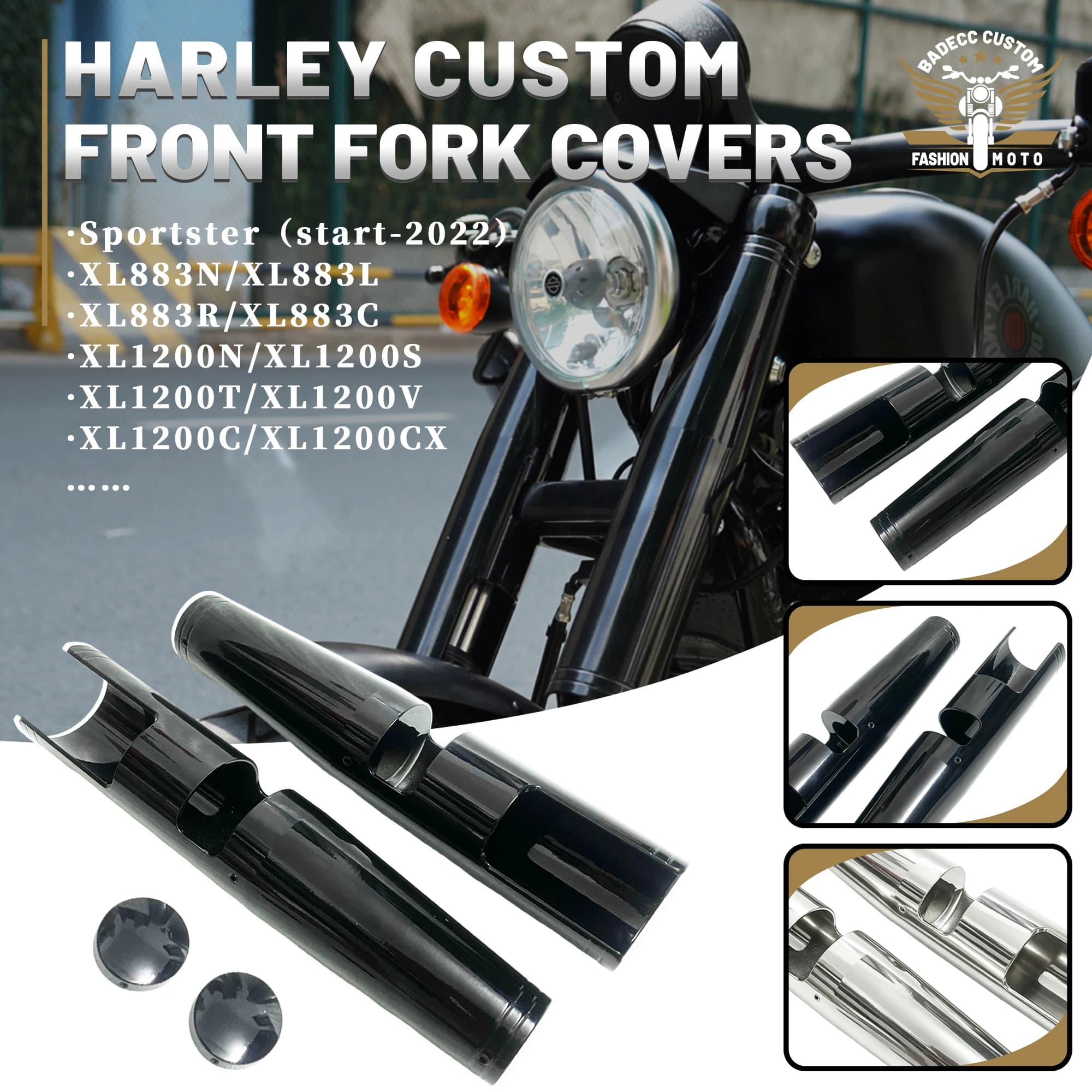 Motorcycle Aluminum Full Front Fork Covers Tube Caps Protector For Harley Sportster XL883N 883R 883C 883L XL1200 start-2022