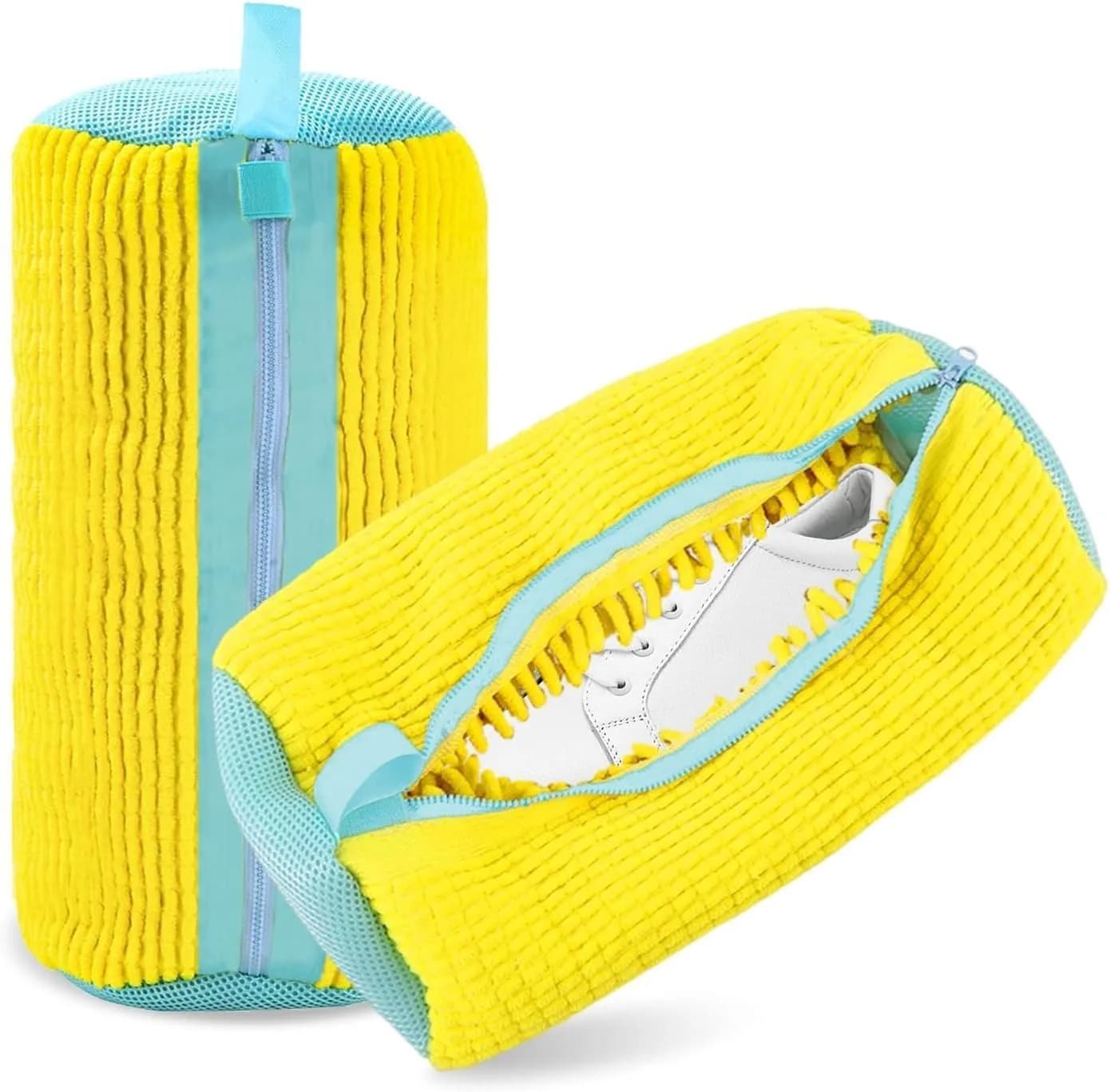 Shoe Washing Machine Bag – Reusable Laundry Shoe Bag for Washer and Dryer, Durable Chenille Microfiber with 360° Cleaning, Hidden Zipper Design for Sneakers, Tennis Shoes, Yellow