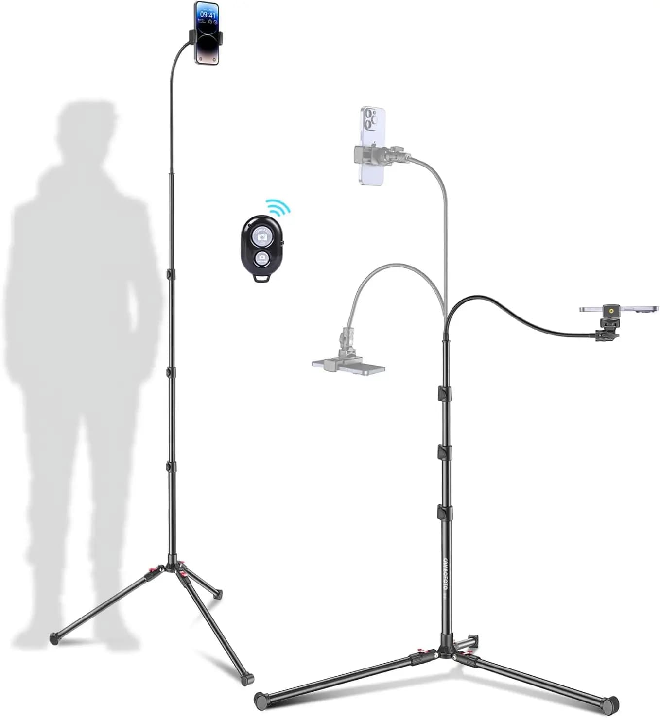 Flexible Tripod from 87 Inch Phone with Remote Control, 360° Adjustable Head for iPhone, GoPro, Webcam, Video Recording and Vlogging