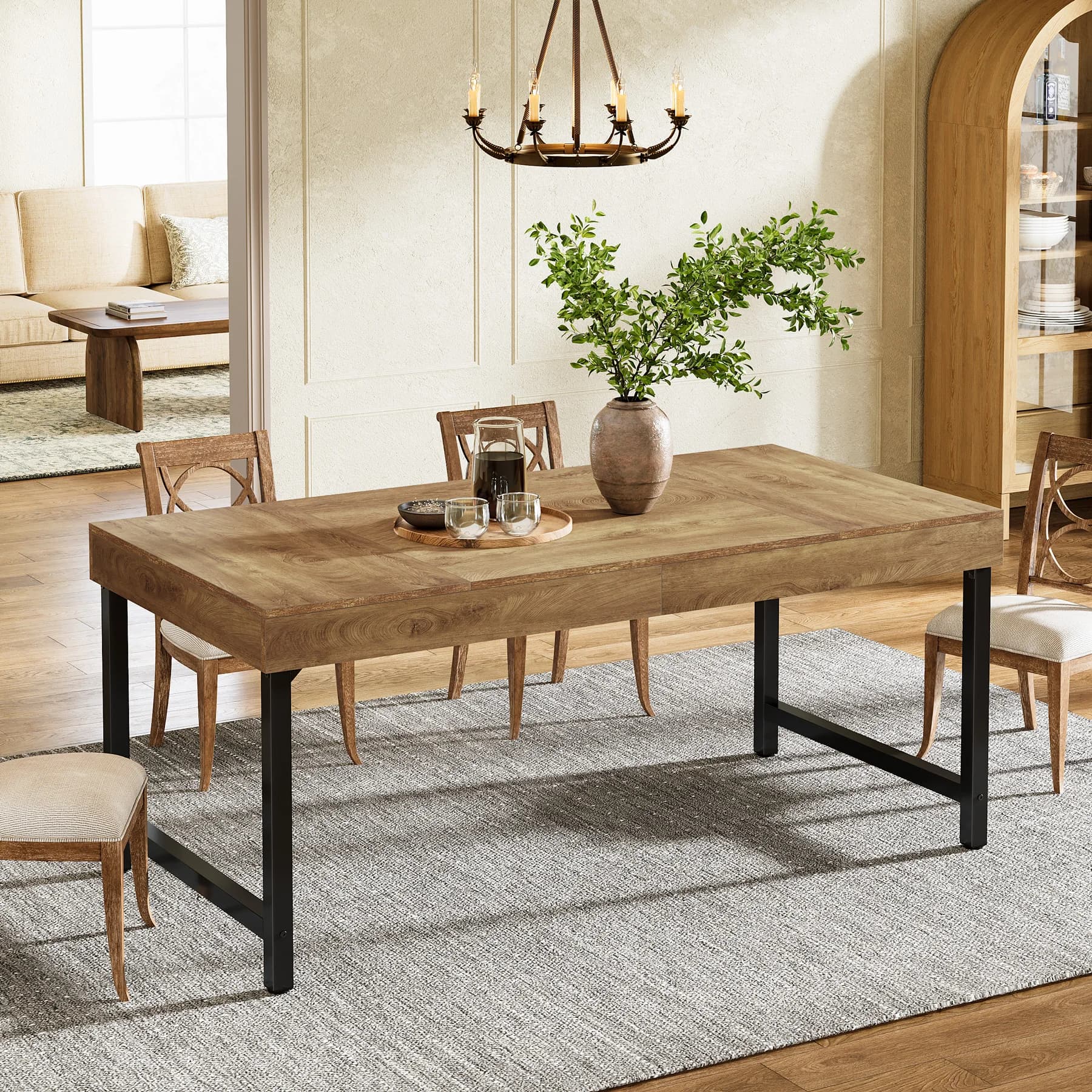 Tavolo da Pranzo Tribesigns Stile Fattoria per 4-6 Persone, 55 Pollici, Tavolo Rettangolare Industriale per Cucina con Gambe in Metallo Resistente