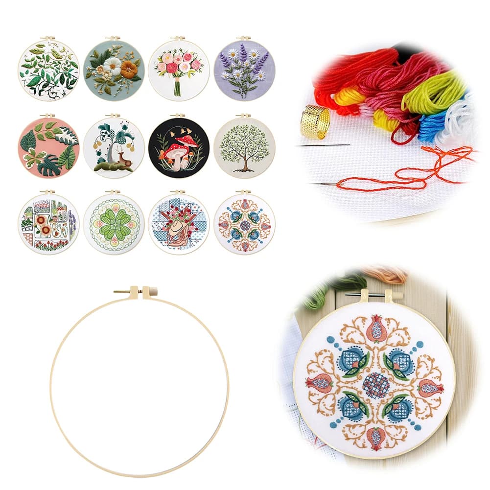 Kit per Ricamo a Punto Croce Fai-da-Te con Motivi Floreali in Cotone Stampato