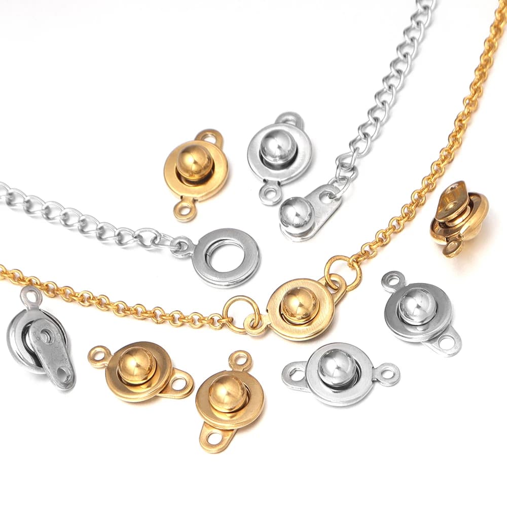 2pcs/lot Stainless Steel Round Snap Button Clasps Jewelry Connector Fastener For DIY Necklace Bracelet Making Supplies Accessory