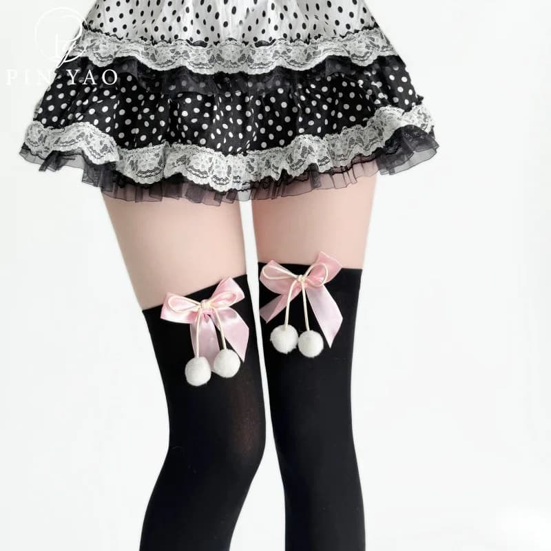 Sweet Bow Over Knee Long Socks Women Girls Lolita Bowknot Thigh High Stockings Punk Lace Mesh Legging Hollow Fishnet Pantyhose
