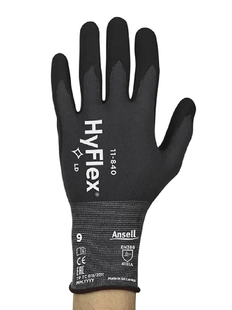 Ansell HYFLEX®11-840(1 paio) schiuma nera Fotix resistente all'usura rivestimento palmo in nitrile fodera in nylon nero anti contatto livello di calore 1