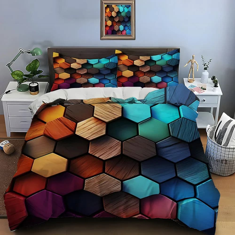 Bed linen set with 3D Bee nest square color printing Cover 1 Cover 2 pillowcase Bed linen set for adults and luxury children