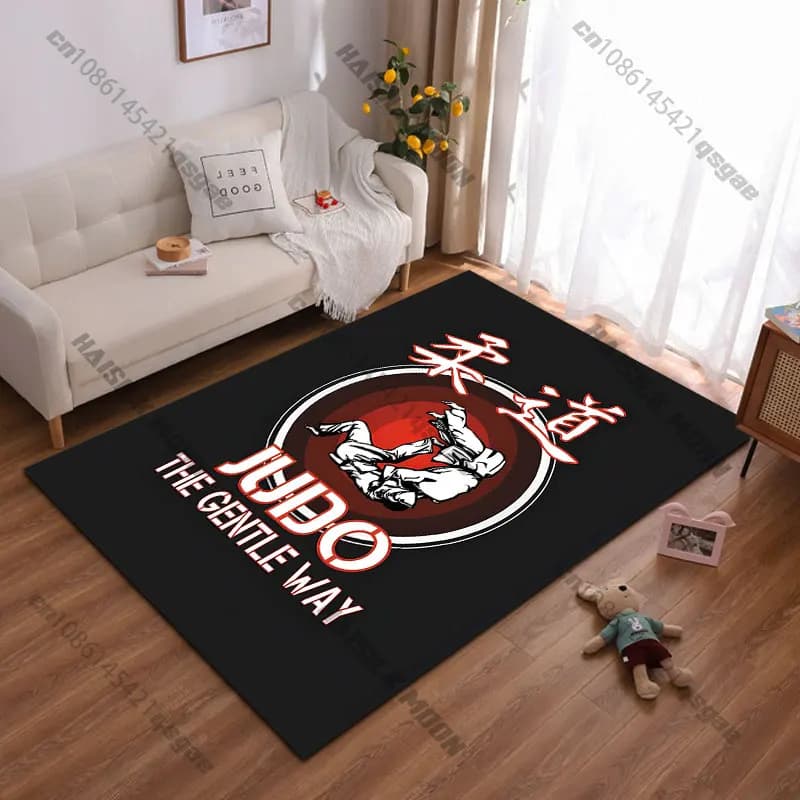 Tappeto con logo da combattimento Judo, tappeto da yoga per soggiorno, decorazione per la stanza, tappetino per gattonare per bambini, zerbino, tappeto per area giochi, tappetino da pavimento