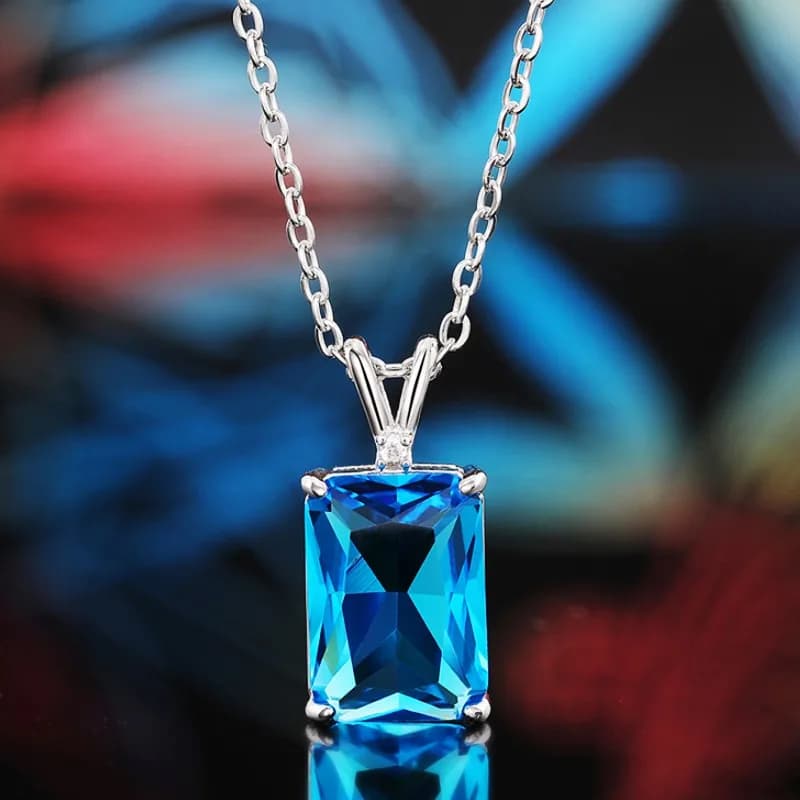 CAOSHI Fashion Female Rectangular Zirconia Pendant Necklace for Party Stylish Lady Modern Style Blue Stone Accessories Jewelry