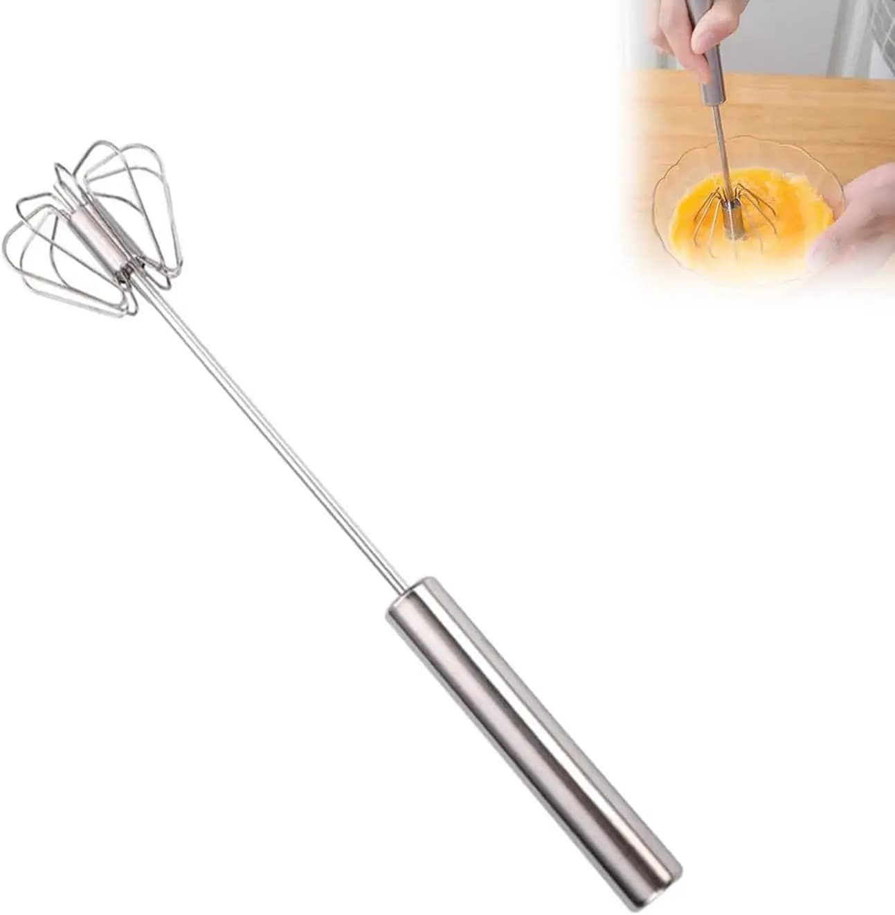 Frusta in Acciaio Inossidabile, Frusta Semiautomatica per Uova, Mixer per Mescolare, Miscelare, Sbattere e Frullare