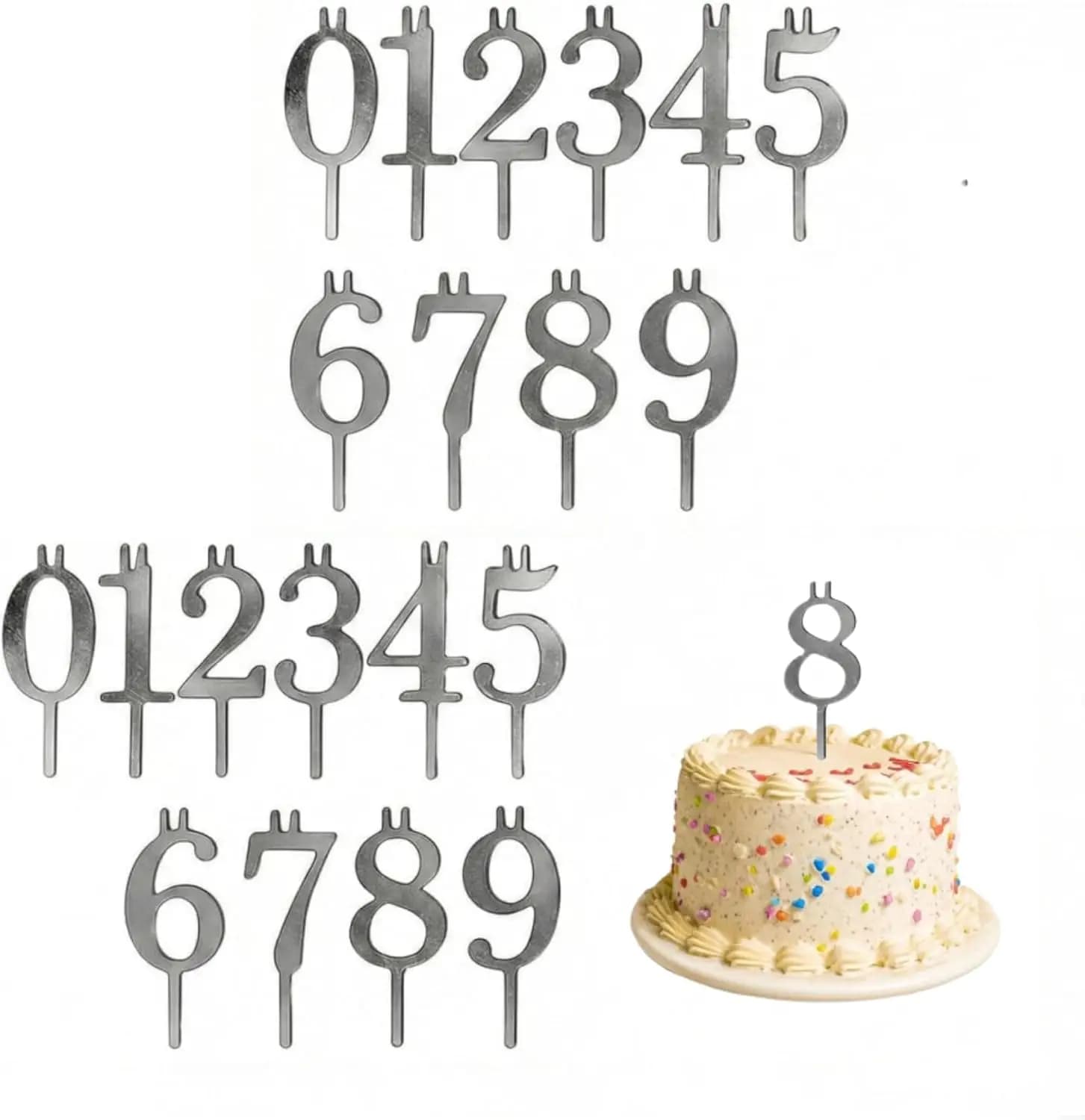 Set di Portacandele Numerici Riutilizzabili per Compleanno, 2 Set di Portacandele Digitali per Torta di Compleanno, Portacandele Numerici in Metallo Argento