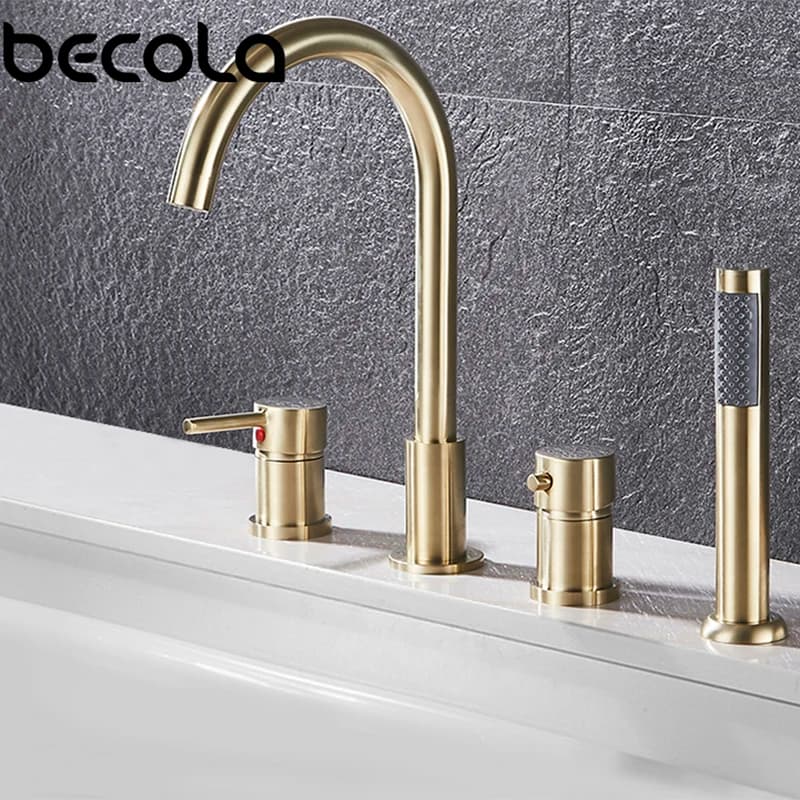 4 pezzi in ottone bagno vasca da bagno rubinetto rubinetto vasca da bagno montata su piano miscelatore vasca fredda miscelatore acqua calda con doccetta
