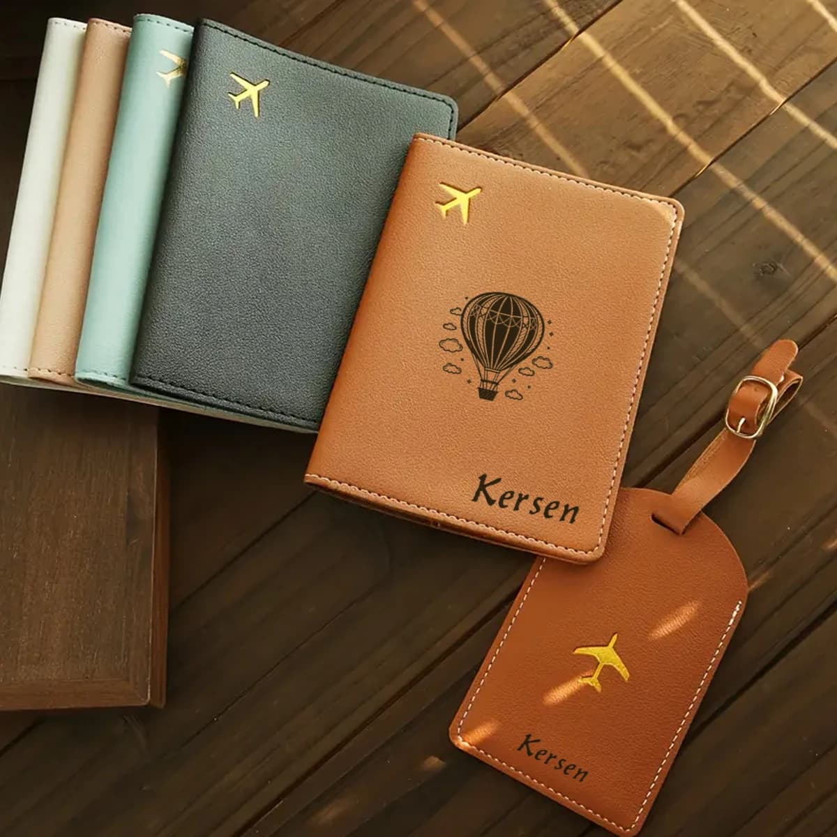 Porta passaporto personalizzato in 2 pezzi con nome personalizzabile, motivo alla moda con mongolfiere, accessori da viaggio pieghevoli, l