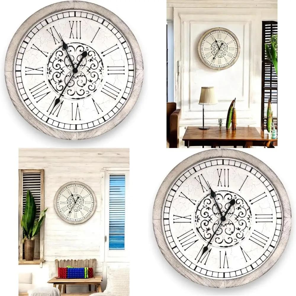 Vintage Style Wall Clock 25 Inches - Ideal for Rustic, Cosmetic and Factory - Battery Operation