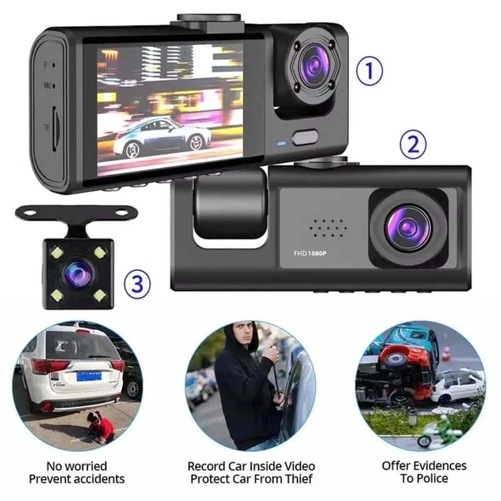 NEW vehicle recorder with control APP Night vision IR 360 ° View car dashcam HD recording 3 channel video recorder Vehicle monitoring
