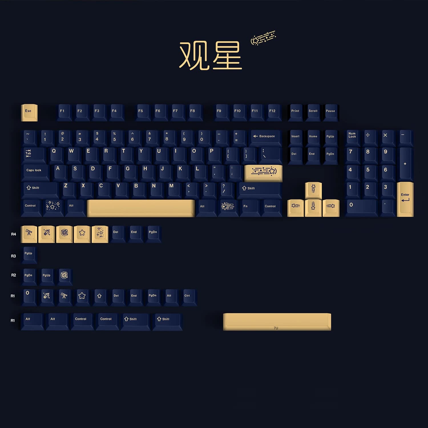 134 keys stargazing keycaps personality theme pbt keycap Dye Sublimation Set for mechanical keyboard 6.25u 7u Cherry Profile c