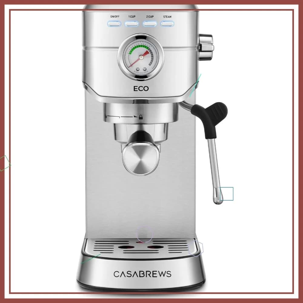Macchina per Espresso 20 Bar con Lancia Vapore, Senza PFAS, Serbatoio da 34oz, Argento