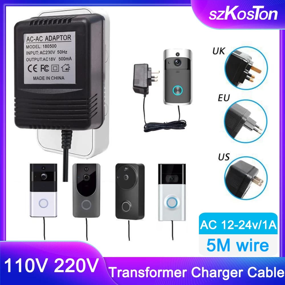 Caricabatterie per trasformatore ca 18V EU UK US Plug adattatore di alimentazione 220V-240V per Wifi Smart Video campanello per videocamera Video campanello per porte