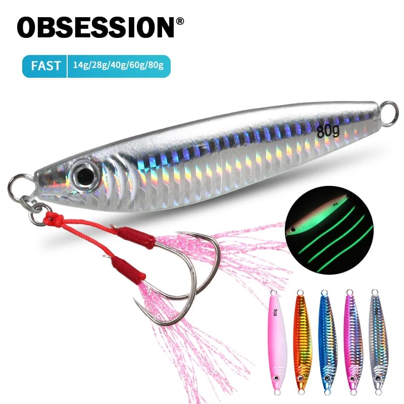 OBSESSION J2 14g 28g 40g 60g 80g Shore Drag Cast Slow Jigging cucchiaio curvo Micro Jig Fishing Lure artificiale Saltwater Bass Bait