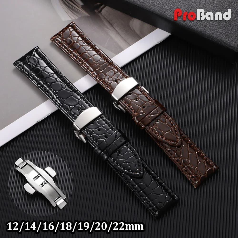 Cinturini per Orologi 12/14/16/18/19/20/22mm con Design a Motivo Coccodrillo, Cinturini in Pelle con Fibbia Automatica per Uomo e Donna, Bracciale Business