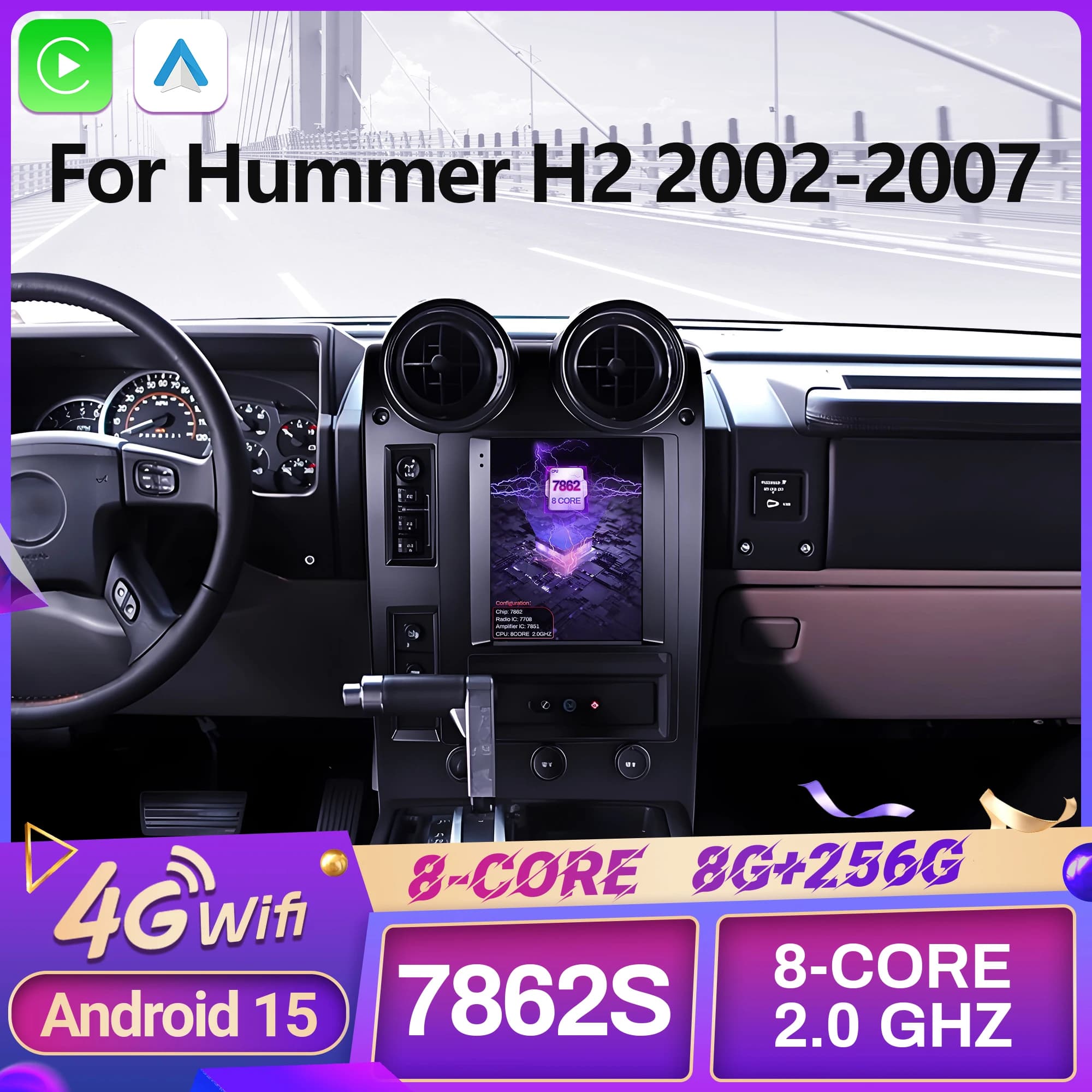 Autoradio Android 15 da 9,7 pollici per Hummer H2 2002-2007, Navigazione Multimediale 4G GPS Wireless Carplay, Schermo Stereo