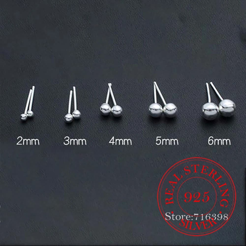 Orecchini a sfera in argento sterling 925 da 2mm/3mm/4mm/5mm/6mm per le donne Ragazze Gioielli penetranti Ciondoli da sposa per feste da donna
