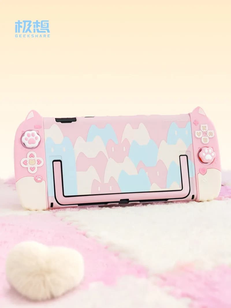 Geekshare Original Switch 2 Protective Case Pink Cat Pattern Silicone Soft Cover Anti Slip Anti Fall Game Console Accessories