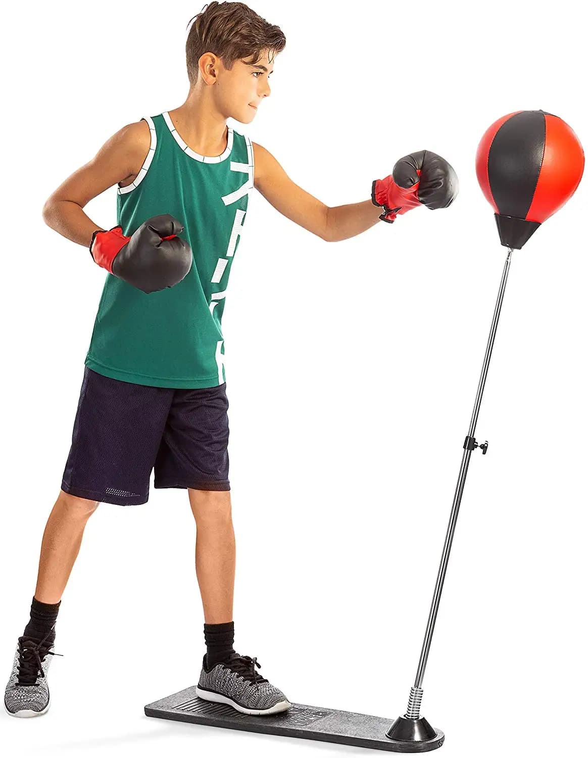 PlayWorld Boxing Punching Bag Set with Gloves Pump and Adjustable Stand Red