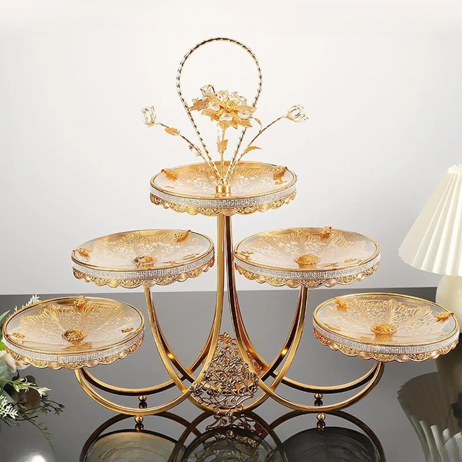 Piatto di frutta Frutta secca a 5 livelli Multifunzione Decorazioni per matrimoni Piatto per snack Porta torta da dessert Stand Festival da cucina Piatto di caramelle
