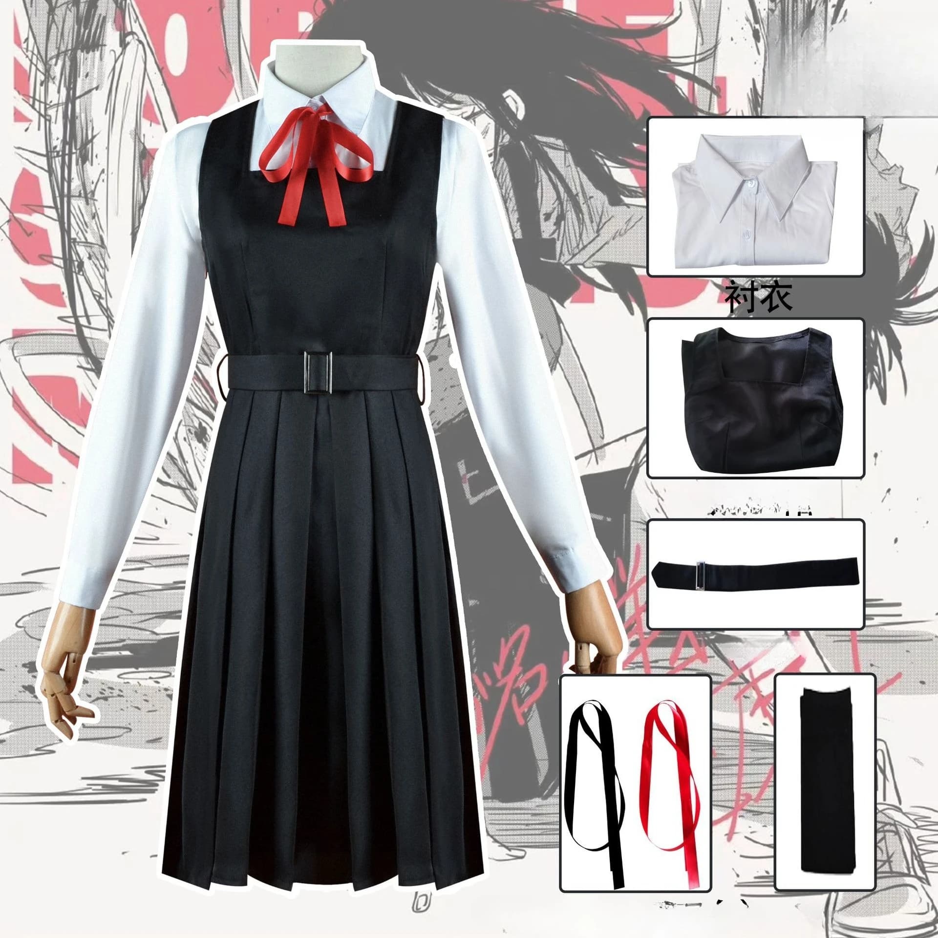 Anime Chainsaw Man Cosplay Mitaka Asa Costumi Abito Nero Rosso Cravatta Donna JK Uniforme Halloween Festa di Natale Abiti Cosplay