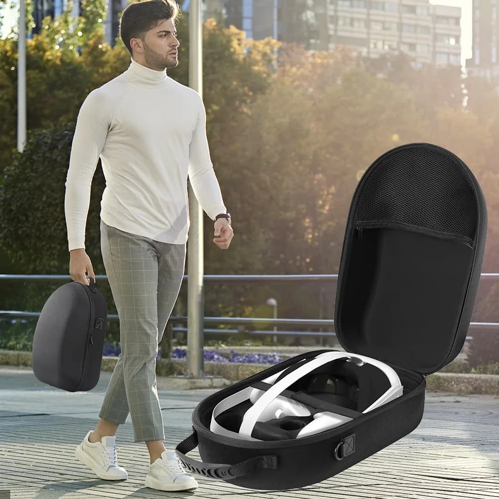 Custodia da trasporto rigida antiurto con copriobiettivo, fascette fermacavi, antigraffio e anti-caduta per Meta Quest 3 VR Headset Controller