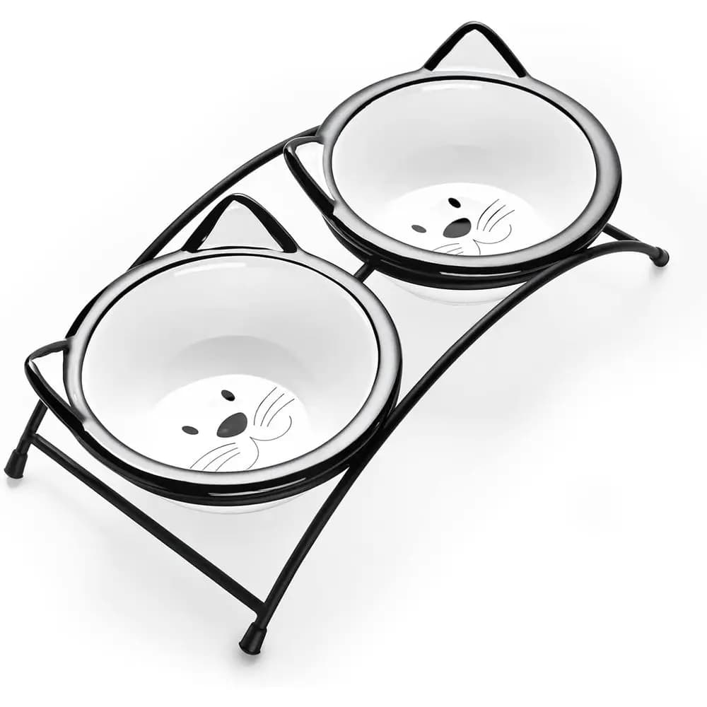 12 oz Raised Cat Bowls or Food and Water, Elevated Pet Dishes Bowls with Stand, Cats and Small Dogs, Dishwasher Safe