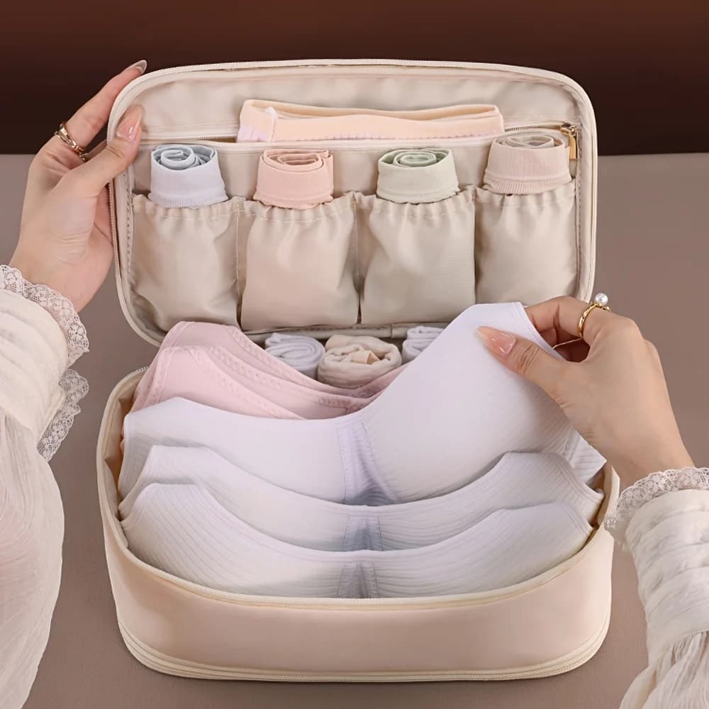 Organizer per biancheria intima a doppio strato, borsa da viaggio in nylon resistente con scomparti multipli per reggiseni, mutandine e calzini