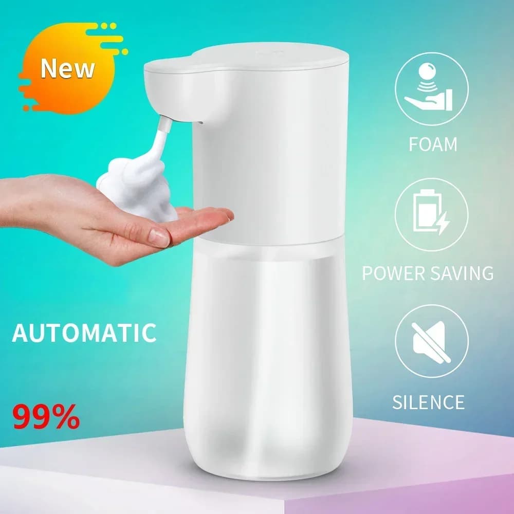 Dispenser automatico di sapone in schiuma da 350 ml per bagno, lavatrice intelligente per mani, ricarica USB, ABS bianco per WC da bagno