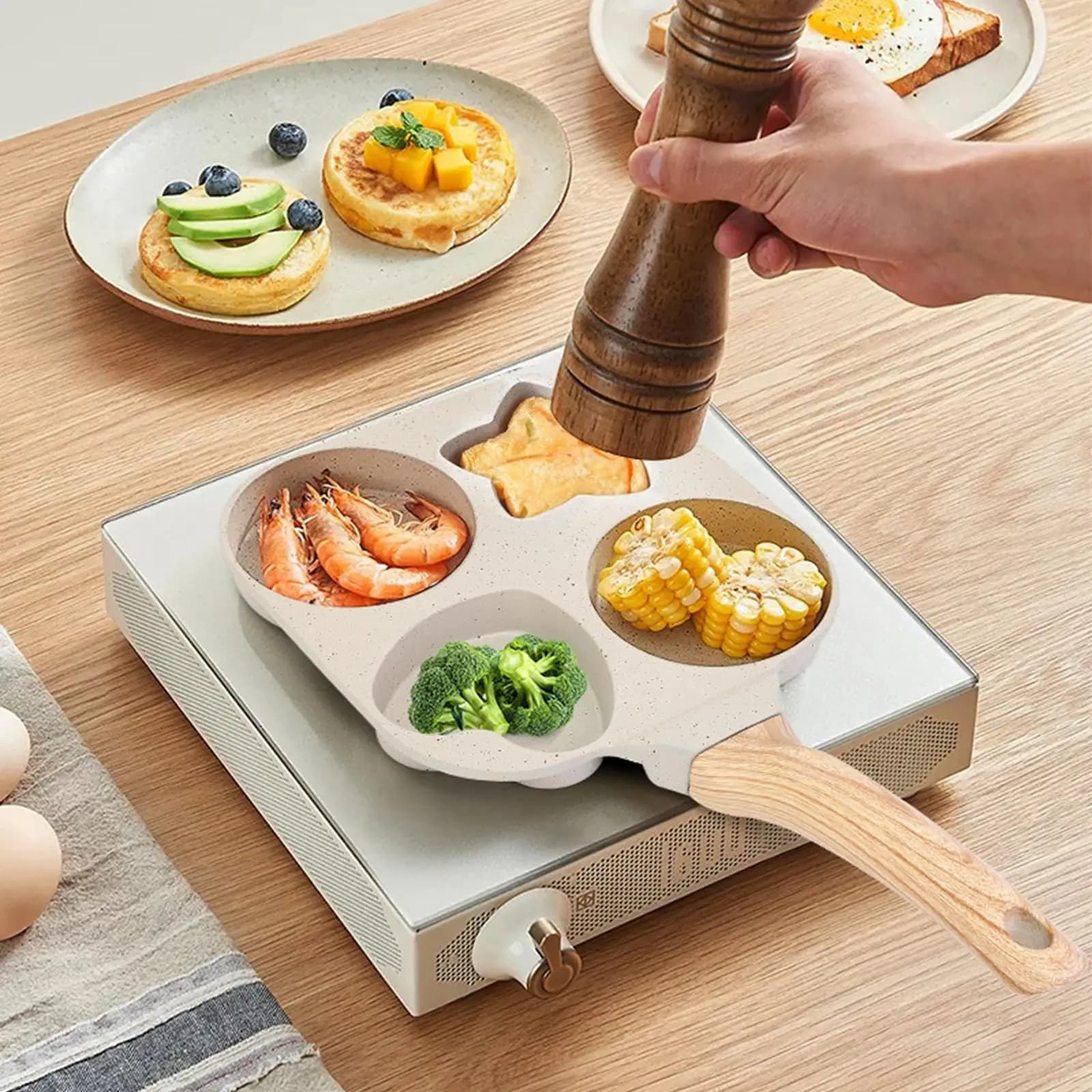 Padella per pancake con scomparti, antiaderente, per colazioni e bistecche