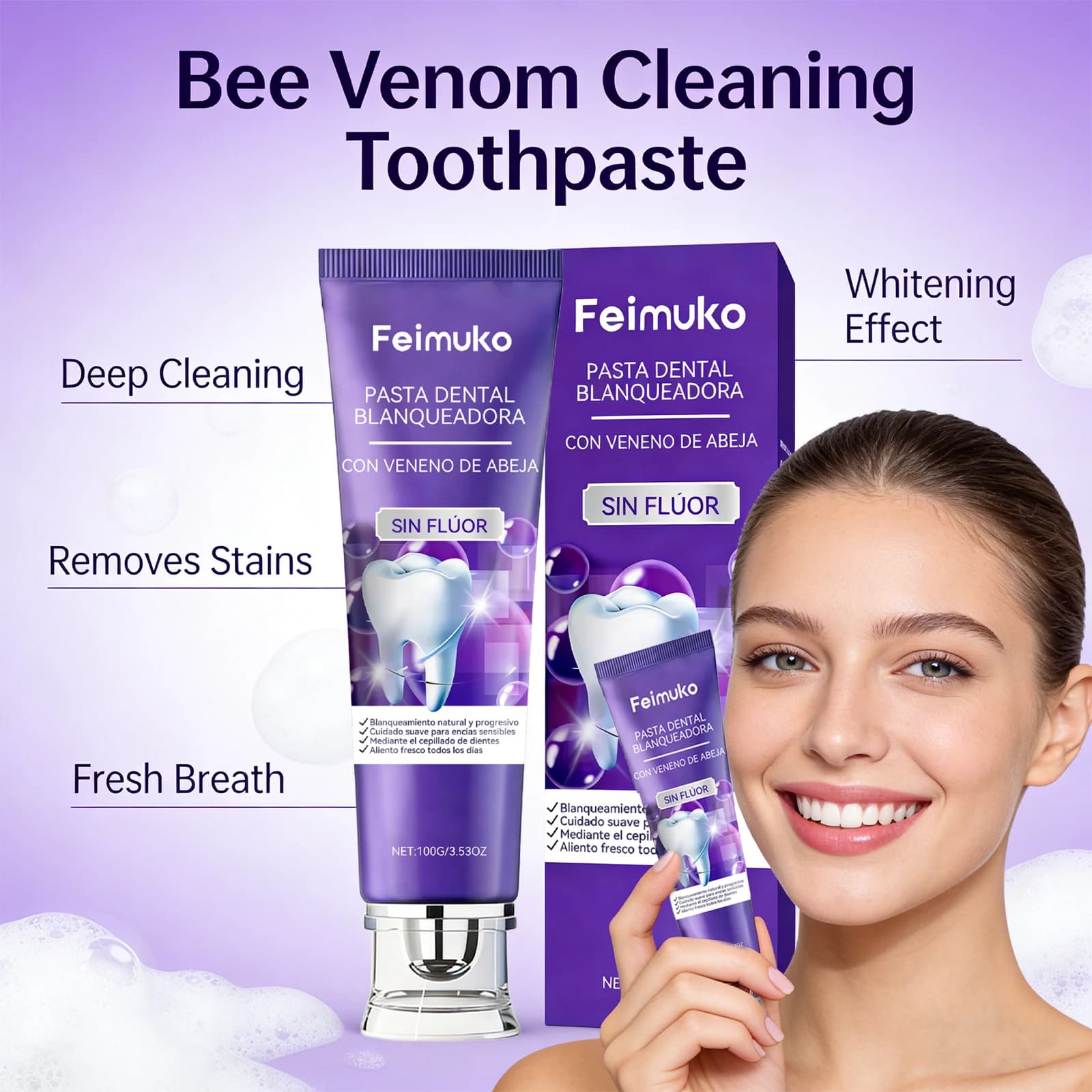 Toothpaste Whitening with Veleno d'Api, Removes the Macchies from the Tooths, Deep Cleansing, Fresh Food, Scratch the Tooths, Reduces the Oral Odor