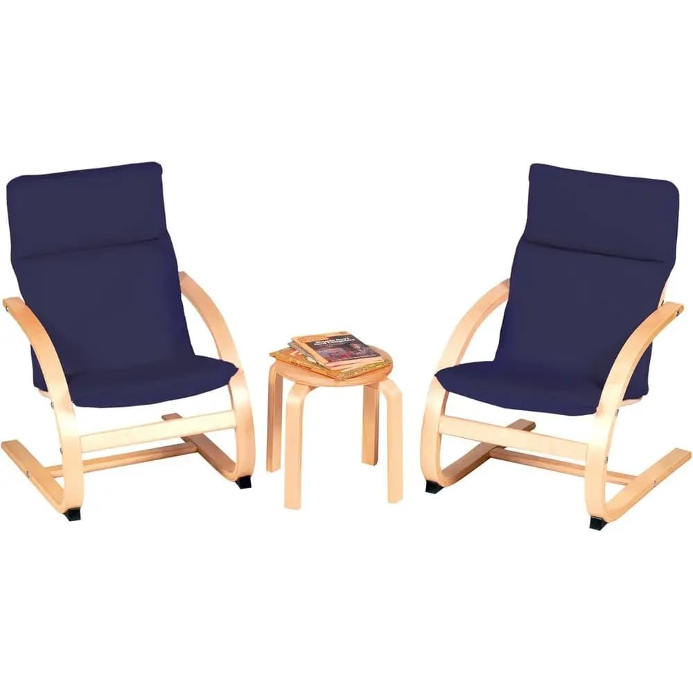 Sedie a dondolo in legno imbottite blu per bambini, ideali per le aule scolastiche, supportano fino a 120 libbre
