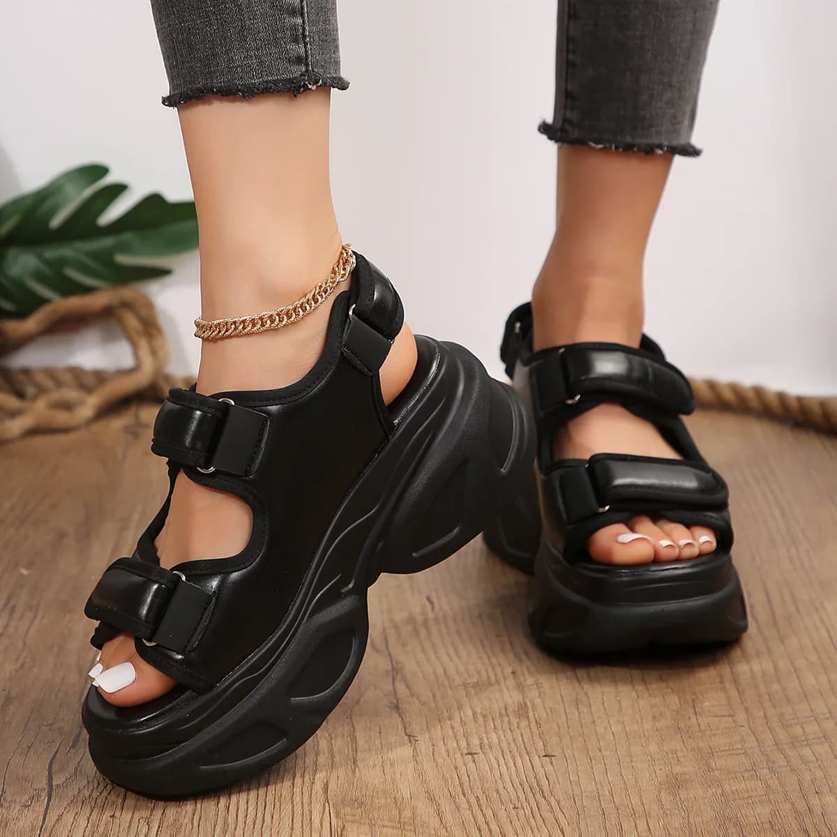 Fashion Big Size Thick Bottomsandalias De Mujer Wedges Casual Fish Mouth Sports Sandals Women Breathable Non-slip Beach Shoes