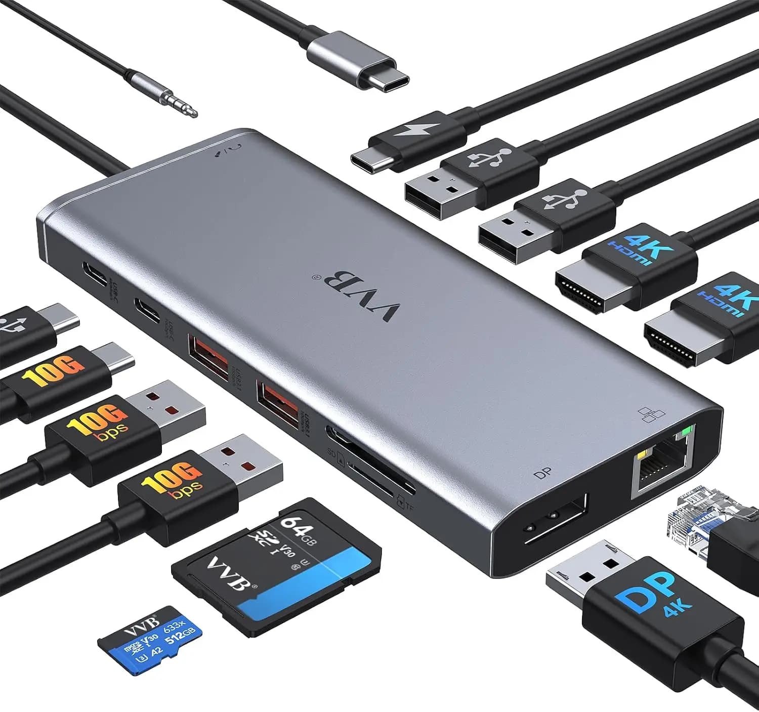 Docking station USB-C 14 in 1 con doppia HDMI 4K, DisplayPort, Ethernet, ricarica PD da 100 W e porte USB multiple