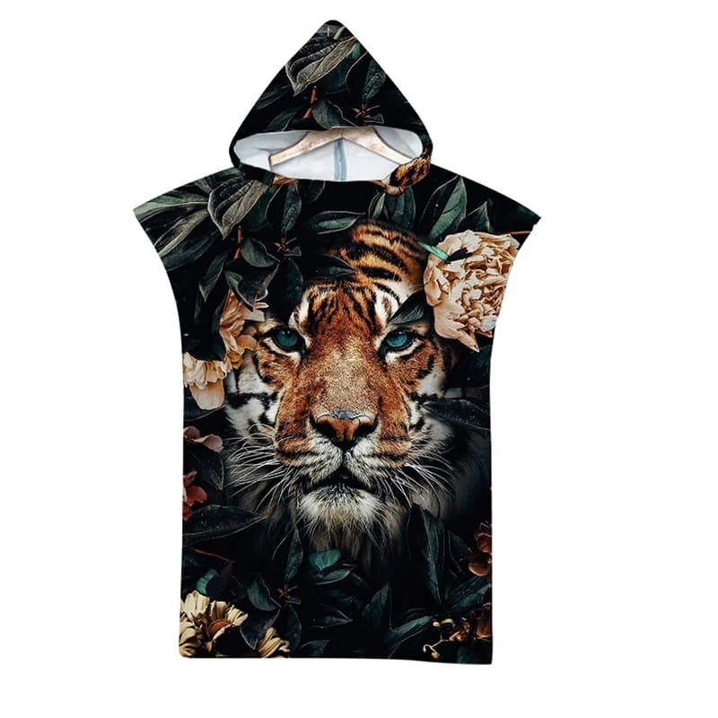 Beach towel with hood printed animal tiger for adults Bath towel for quick drying pool with coat Bathrobe Fitness