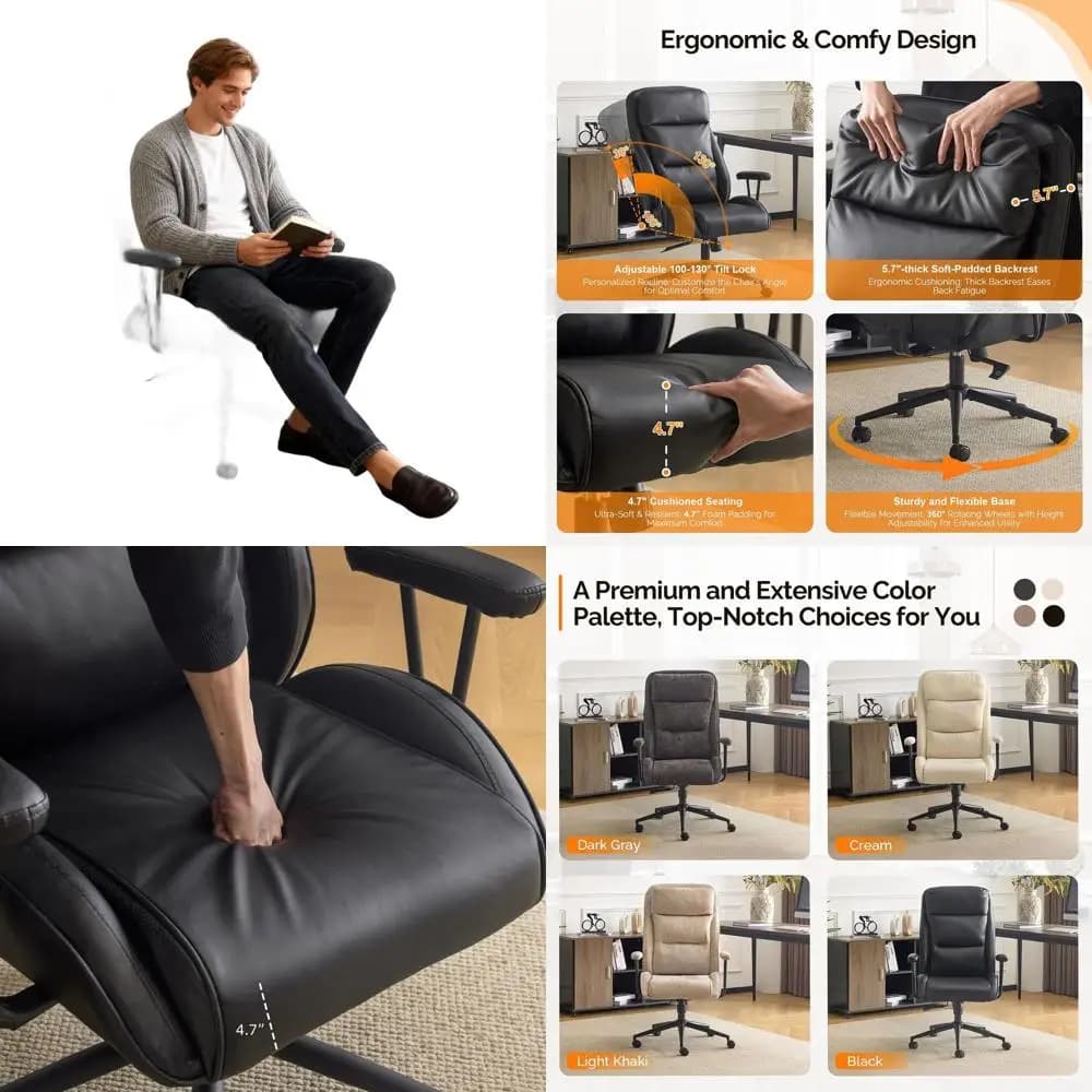 Sedia da Ufficio Ergonomica Regolabile con Schienale Alto 100-130 cm ° Sedia reclinabile con poggiatesta e ruote per un gaming e un lavoro confortevoli