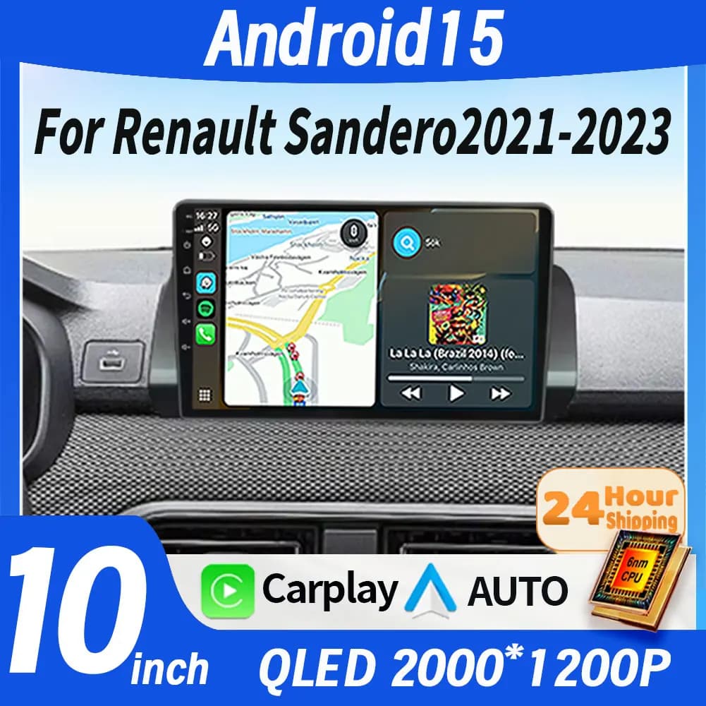 Autoradio Android 15 per Renault Sandero 2021 2022 2023, Lettore Multimediale Video GPS RDS DSP 4G WIFI BT Carplay Auto Stereo DVD