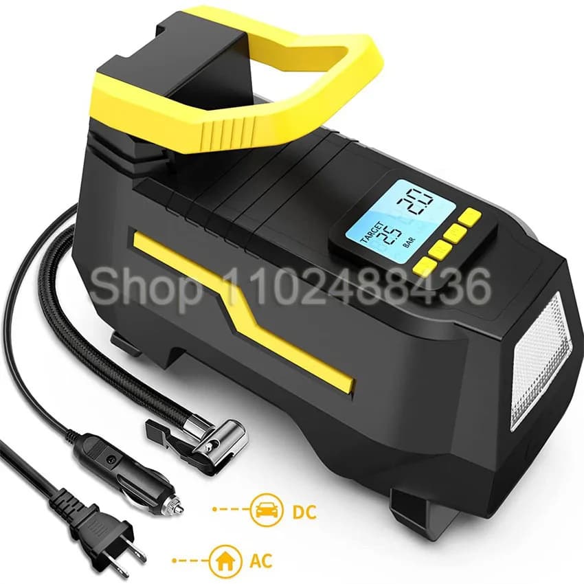 DC/AC 12V/110-220V Compressore d'aria per auto Gonfiatore per pneumatici Pompa d'aria con manometro digitale Iniettore d'aria per pneumatici Gonfiaggio dei pneumatici