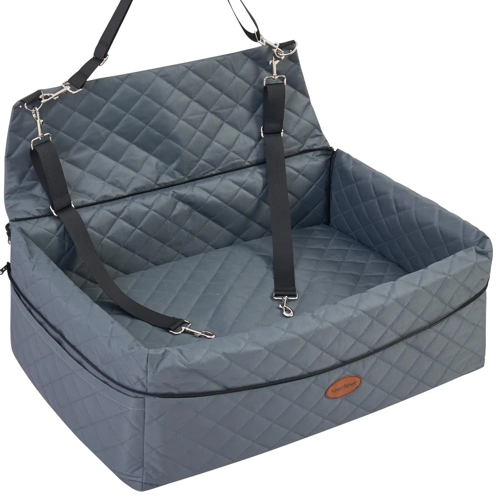 Dog Car Seat Booster With Anti Slip Bottom Thick Cushion Two Safety Leashes For Large Medium Pets