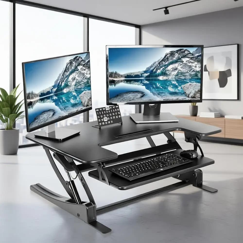 Convertitore per Scrivania Regolabile in Altezza, Postazione di Lavoro con Doppio Monitor Sit-Stand, Nero