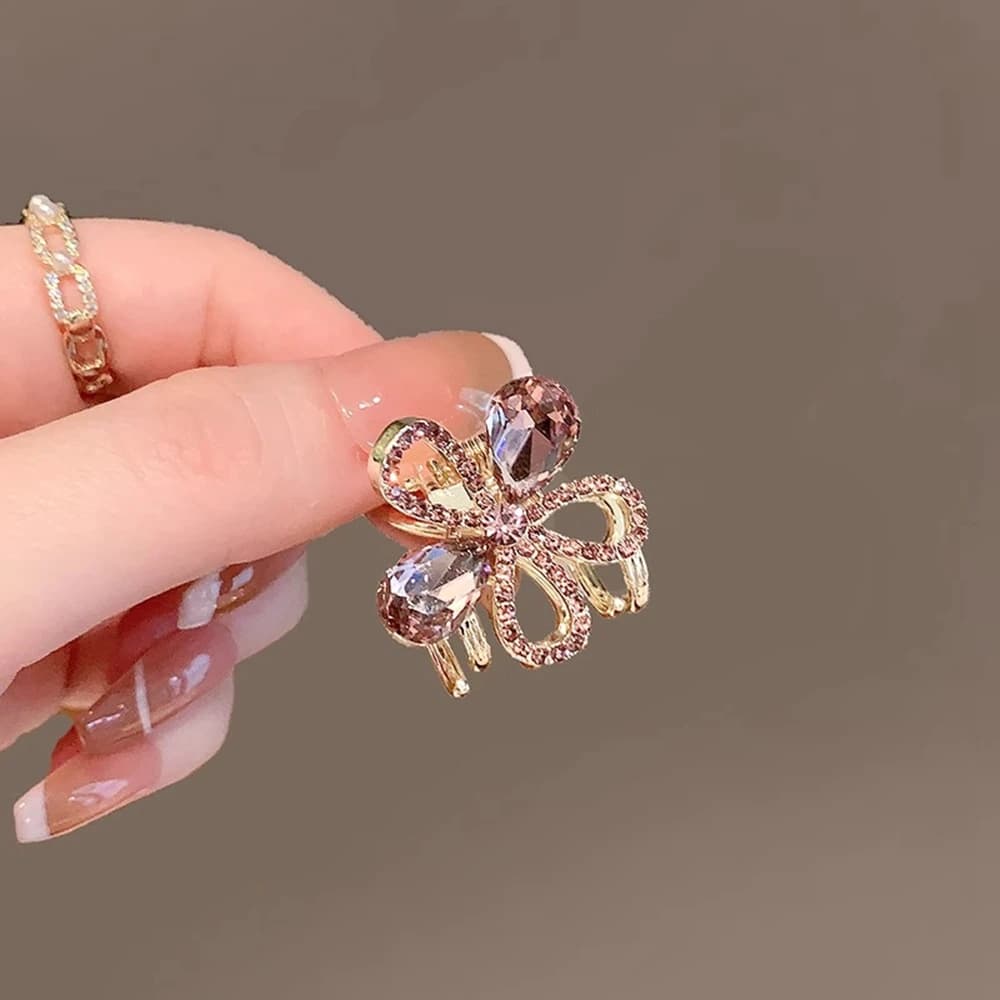 Luxury Rhinestone Flower Hair Claw Clip Small Crystal Bowknot Hairpin for Women Girls Sweet Bangs Grip Barrette Accessories