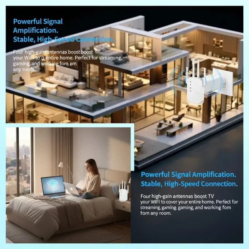 Ripetitore WiFi Wireless 300Mbps 2.4G Amplificatore di Segnale per Laptop, Tablet e Dispositivi Smart Home
