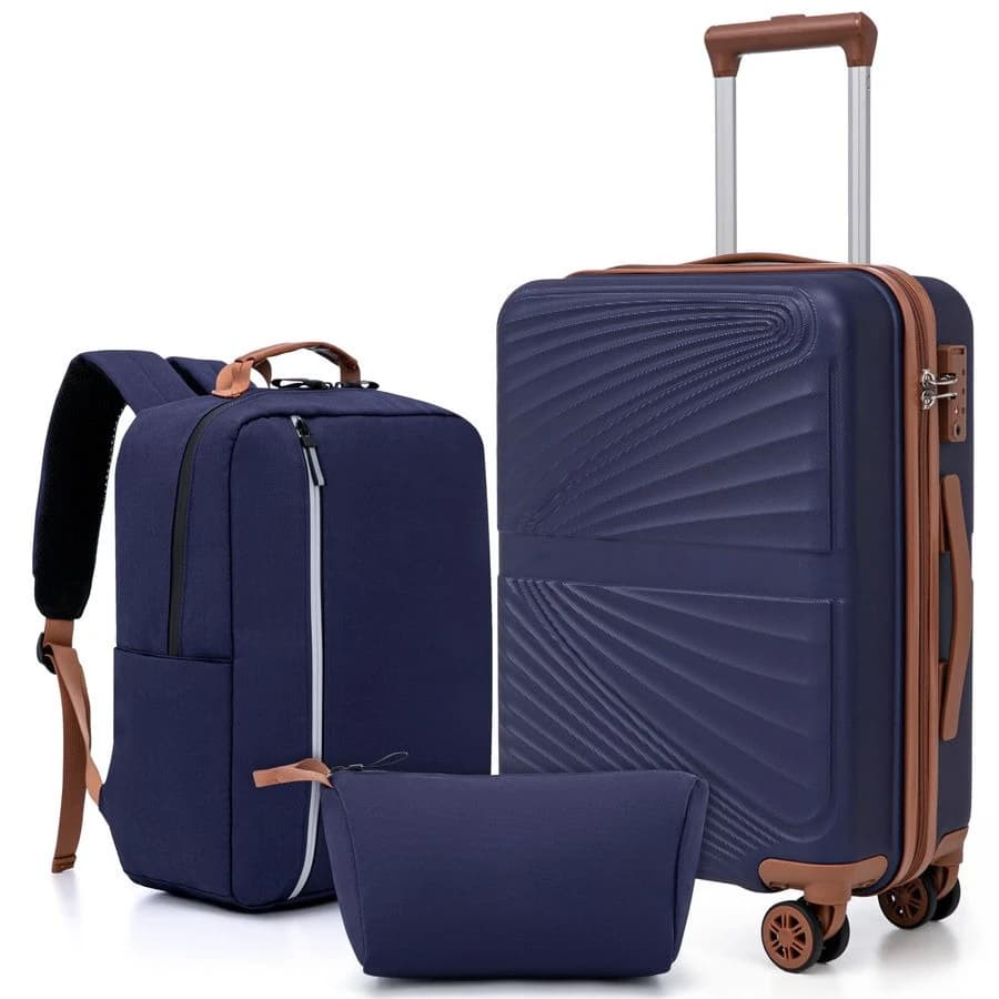 Set di 3 Valigie da Viaggio 22x14x9 Approvate dalle Compagnie Aeree, Guscio Rigido in ABS con Ruote Girevoli e Serratura TSA