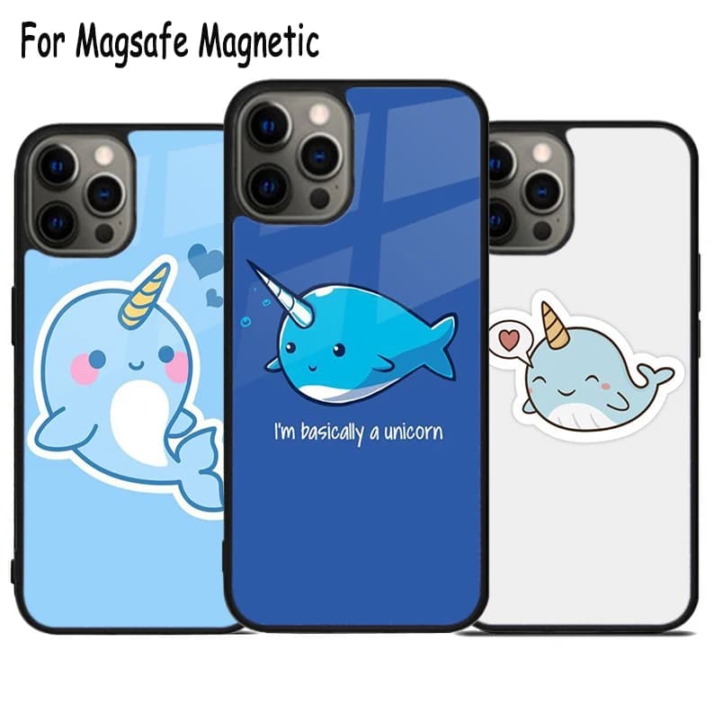 Custodia per telefono wireless Kawaii Narwhal Collage per iPhone 17 Air 15 16 16e 14 13 11 12 Pro Max Plus con cover magnetica MagSafe