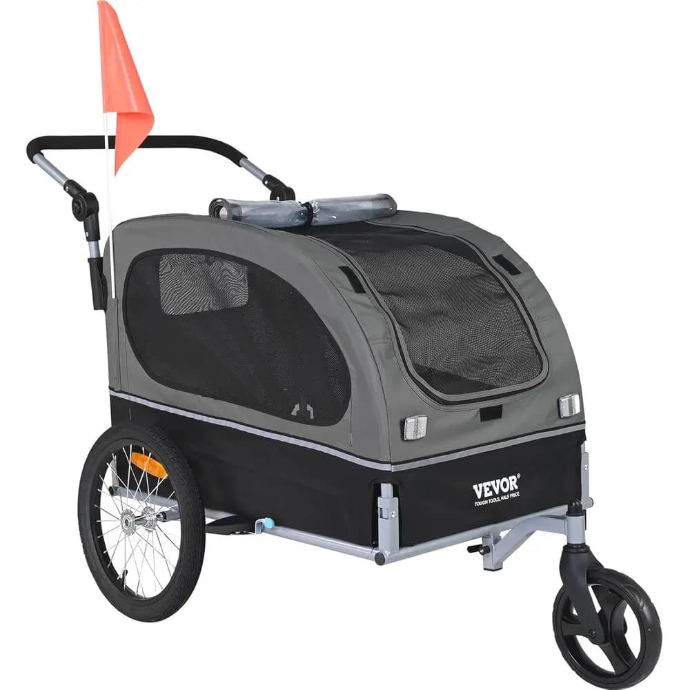 Rimorchio per Bicicletta e Passeggino per Animali Domestici, Doppio Uso, Supporta 30-45 kg, Ruote a Sgancio Rapido, Sicurezza Riflettente
