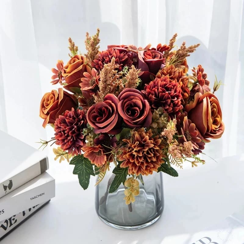 Bouquet di fiori artificiali in stile europeo con rose squisite, decorazioni natalizie per matrimoni, per la casa, vasi fai da te, piante finte