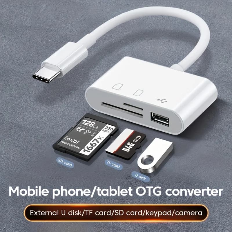 Lettore di schede OTG multifunzionale 3 in 1 Convertitore da tipo C a TF/SD/USB Convertitore di lettura della scheda di memoria per tablet portatile MacBook